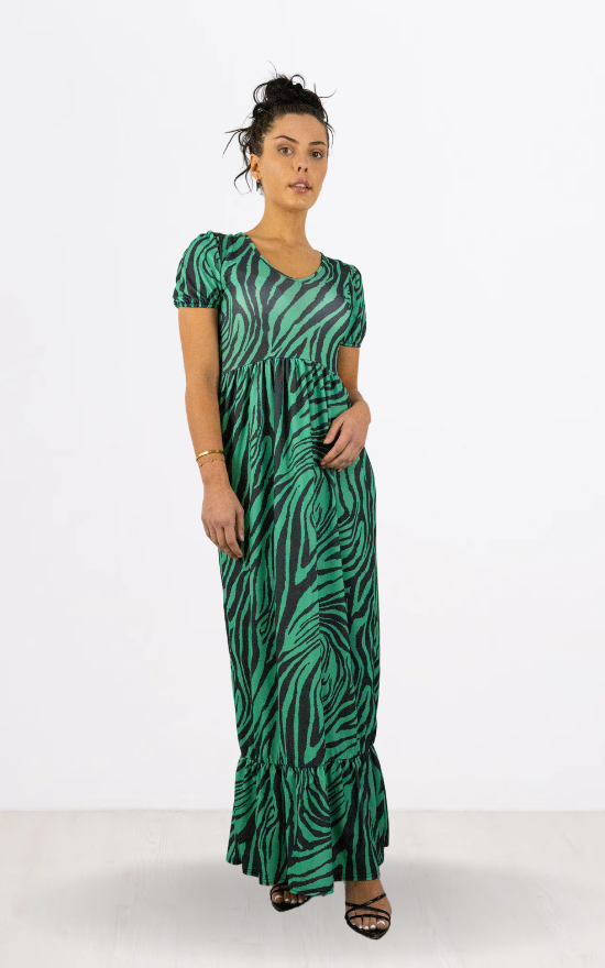 green dress with zebras Whistles Zebra Tiered Jersey Dress Green/Multi Size 2