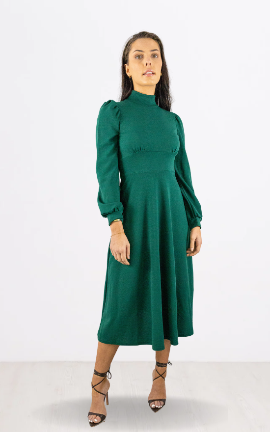 High neck midi dress with sleeves sales