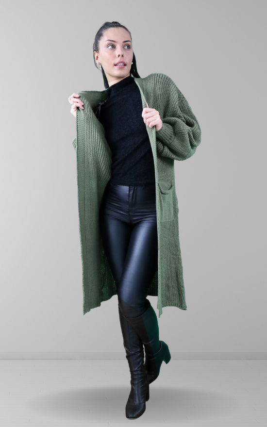Khaki Oversized Longline Cardigan
