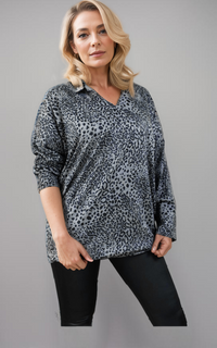Leopard Print Round Neck Long Sleeve Tunic Jumper