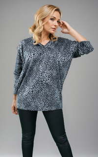 Leopard Print Round Neck Long Sleeve Tunic Jumper