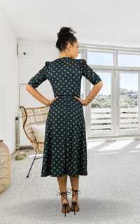 Black Animal Print Neck Tie Midi Dress