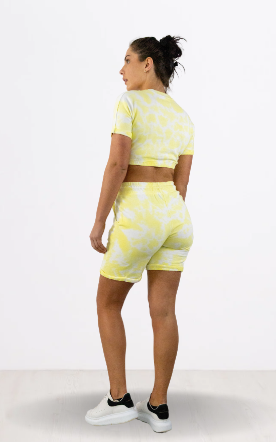 Yellow Tie Dye Crop Top Shorts Set