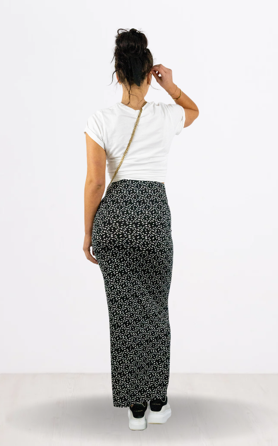 Black Print Pencil Maxi Skirt