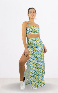Green Geo Print Crop Top & Maxi Skirt Set