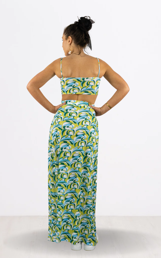 Green Geo Print Crop Top & Maxi Skirt Set