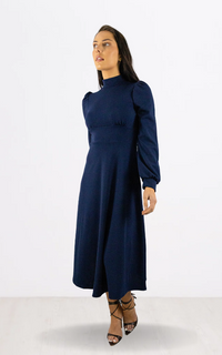 Navy Long Sleeve Turtle Neck Midi Dress