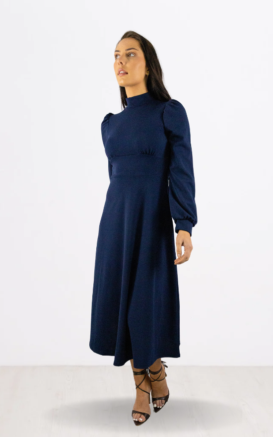 Navy Long Sleeve Turtle Neck Midi Dress