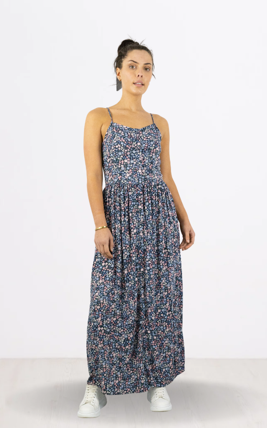 Navy Floral Button Front Maxi Dress