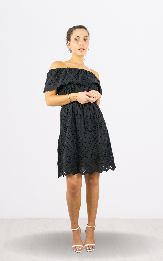 Black Off Shoulder Broderie Anglaise Dress