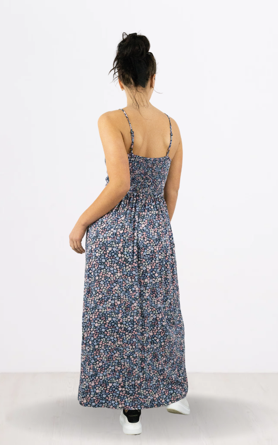 Navy Floral Button Front Maxi Dress