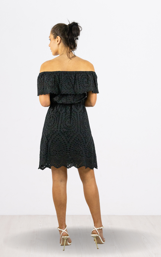 Black Off Shoulder Broderie Anglaise Dress