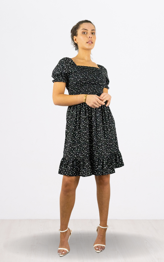 Black Mono Spot Mini Dress