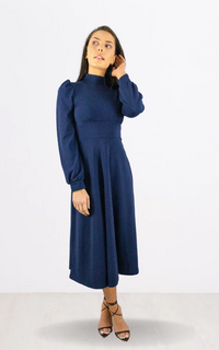 Navy Long Sleeve Turtle Neck Midi Dress
