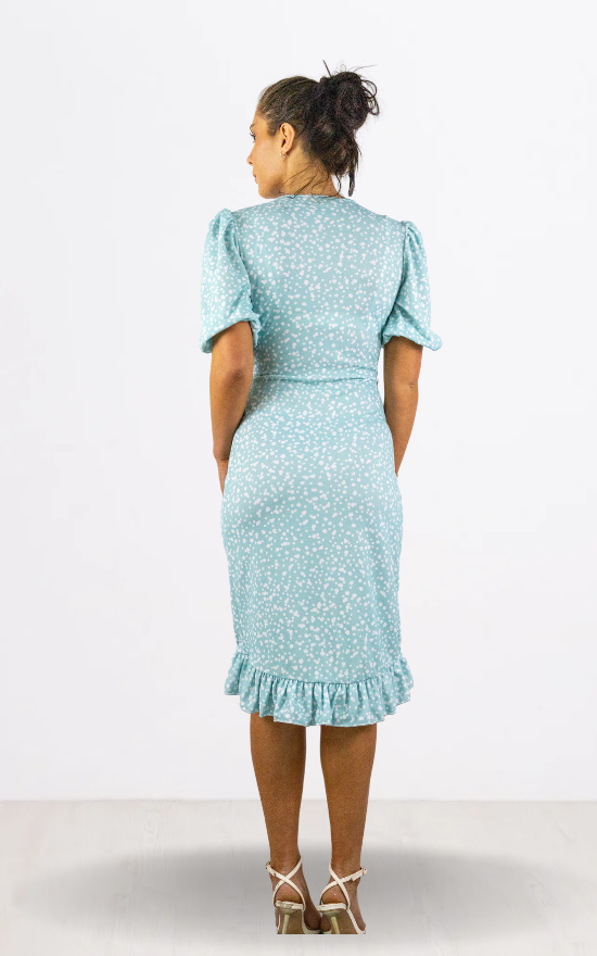 Blue Ruffle Detail Wrap Dress