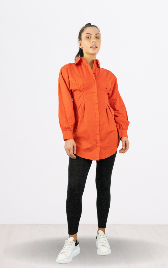 Red Skater Fitted Shirt Dress