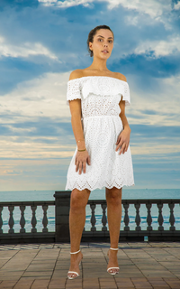 White Off Shoulder Broderie Anglaise Dress