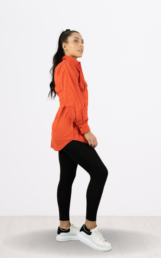 Red Skater Fitted Shirt Dress