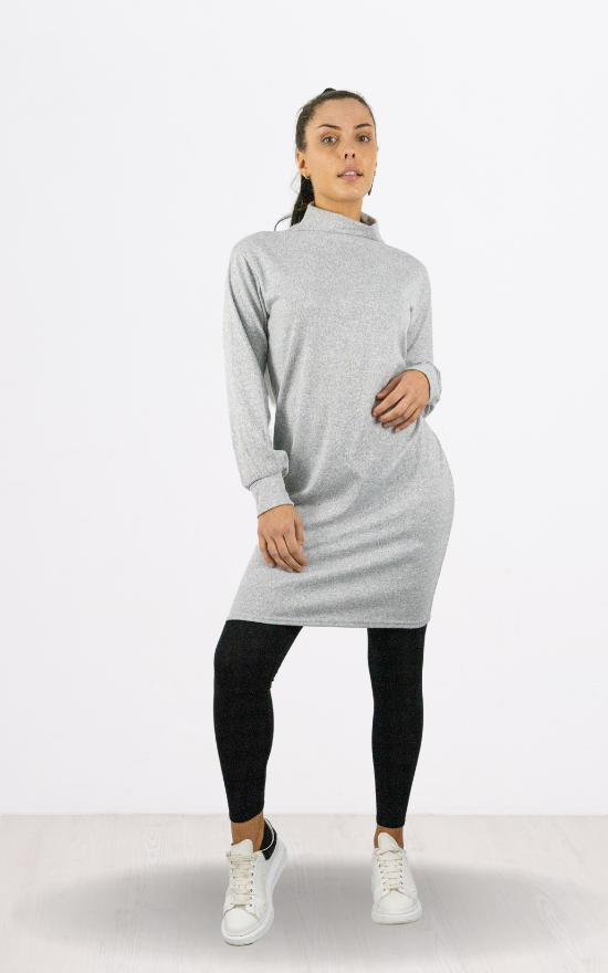 Grey Funnel Neck Jumper Dress