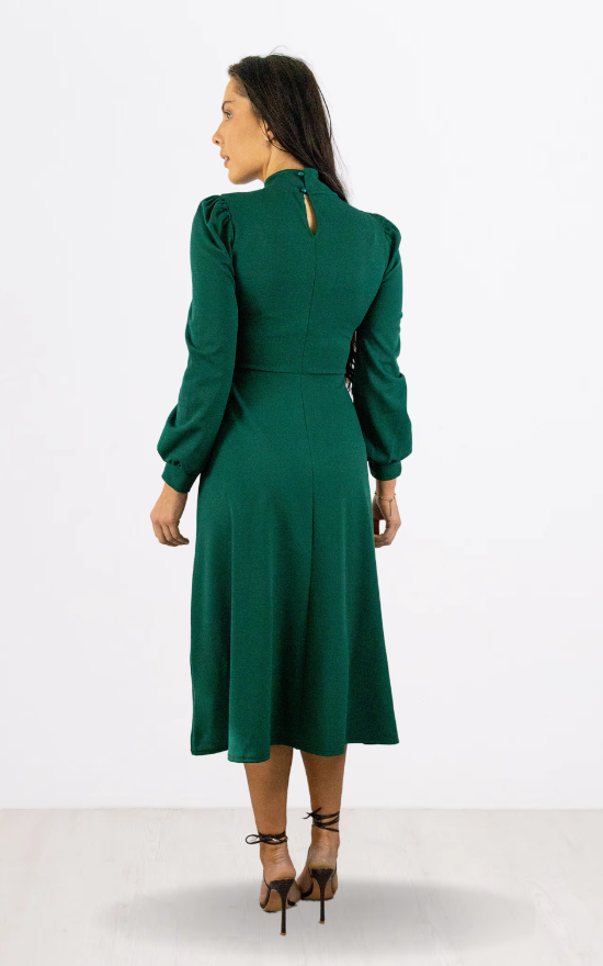 Green Long Sleeve Turtle Neck Midi Dress