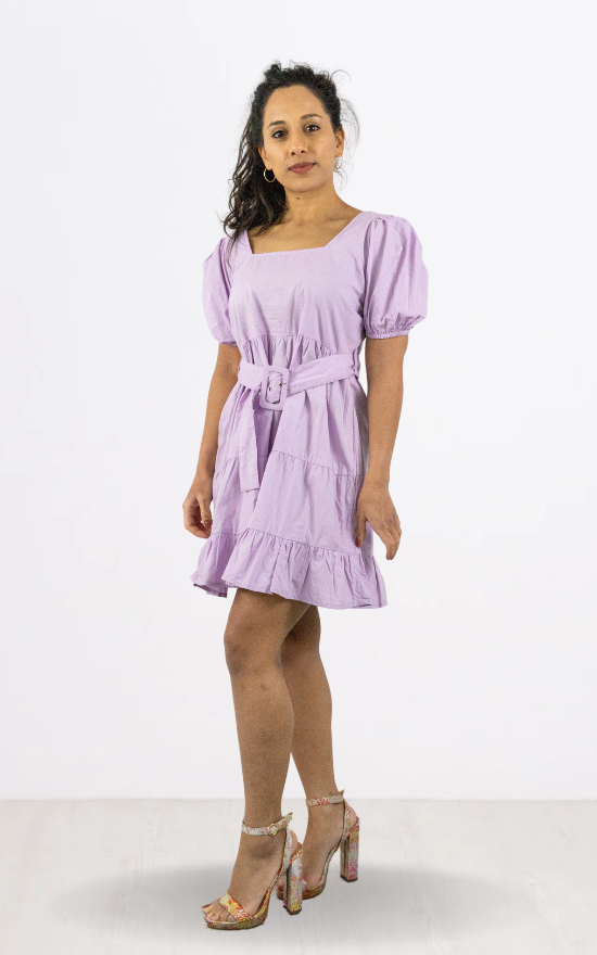 Lilac Tiered Belted Smock Mini Dress