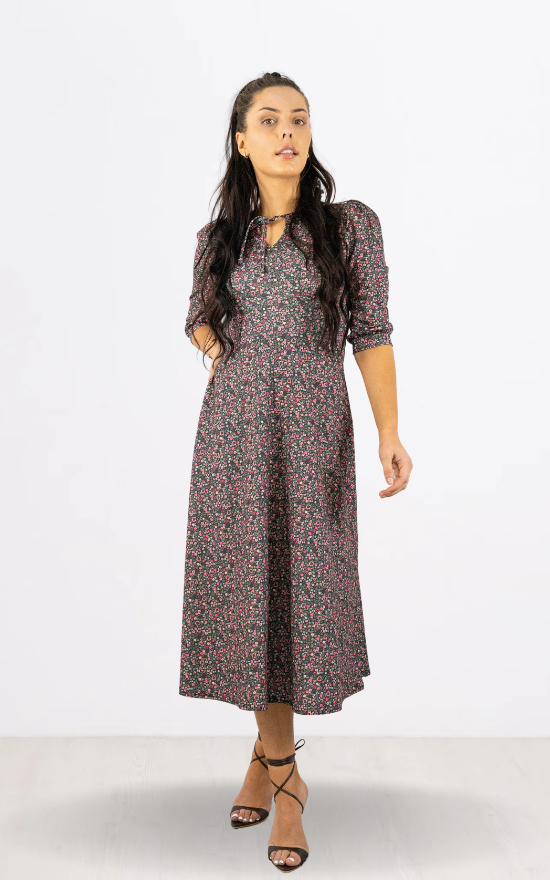 Pink Disty Print Midi Dress