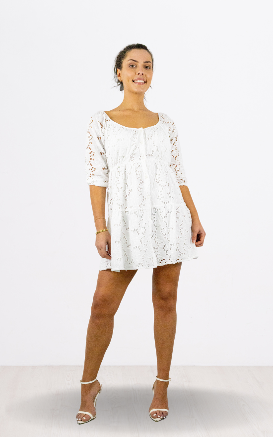 White Tiered Broderie Anglaise Mini Dress