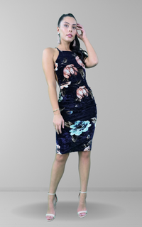 Black And Navy Floral Bodycon Dress