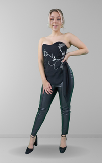 Black Flower Detail Corset Top