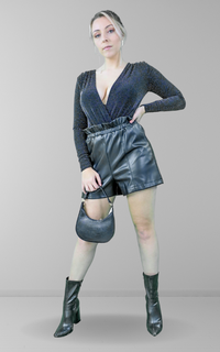 Black lurex plunge bodysuit