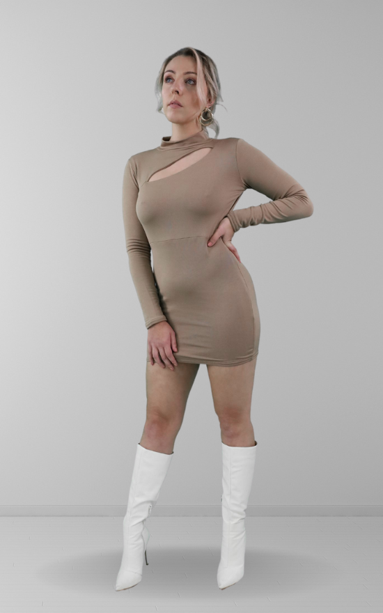 Brown long sleeve cut out mini dress