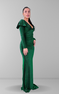 Emerald Lurex V Neck Maxi Dress