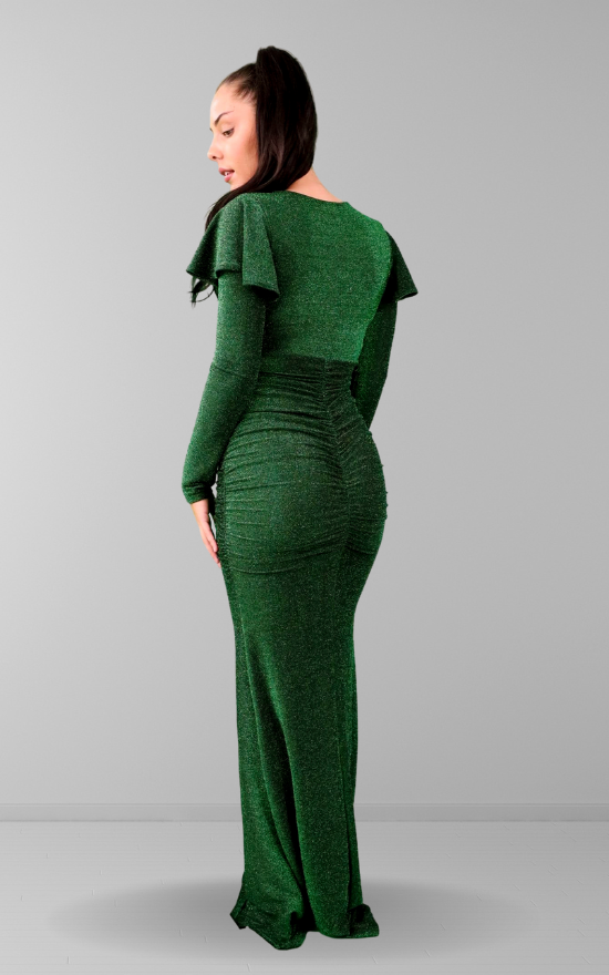 Emerald Lurex V Neck Maxi Dress