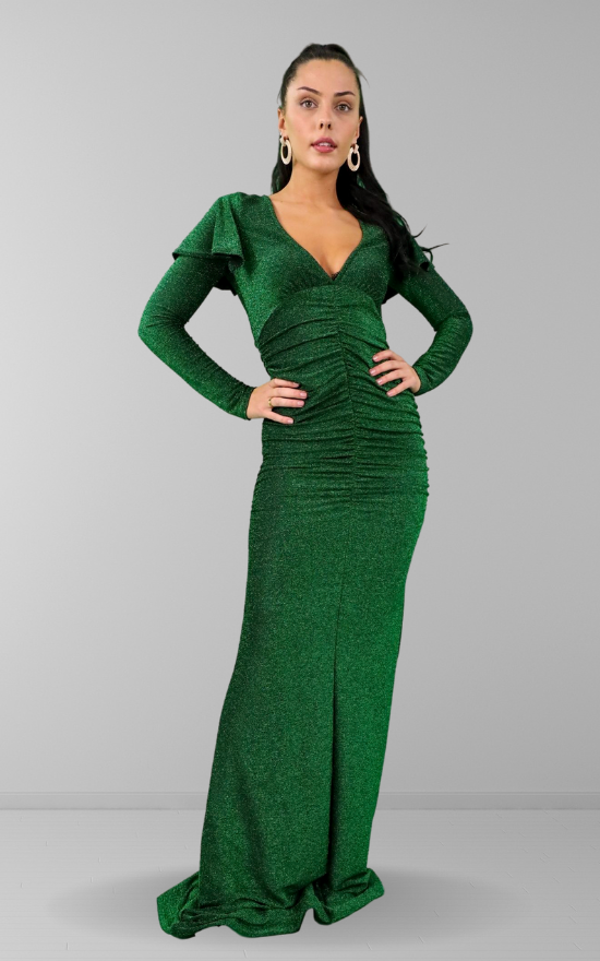 Emerald Lurex V Neck Maxi Dress