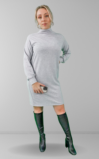 Grey Funnel Neck Long Sleeve Jumper Mini Dress