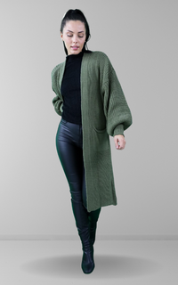 Khaki Oversized Longline Cardigan