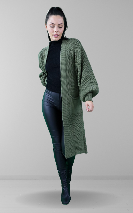 Khaki Oversized Longline Cardigan