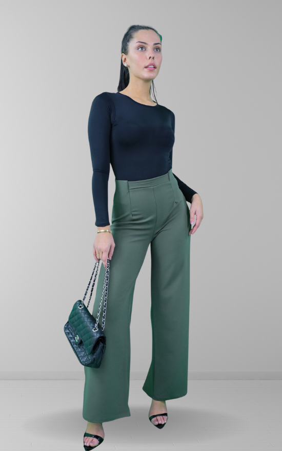 Khaki Scuba Crepe Wide Leg Trouser