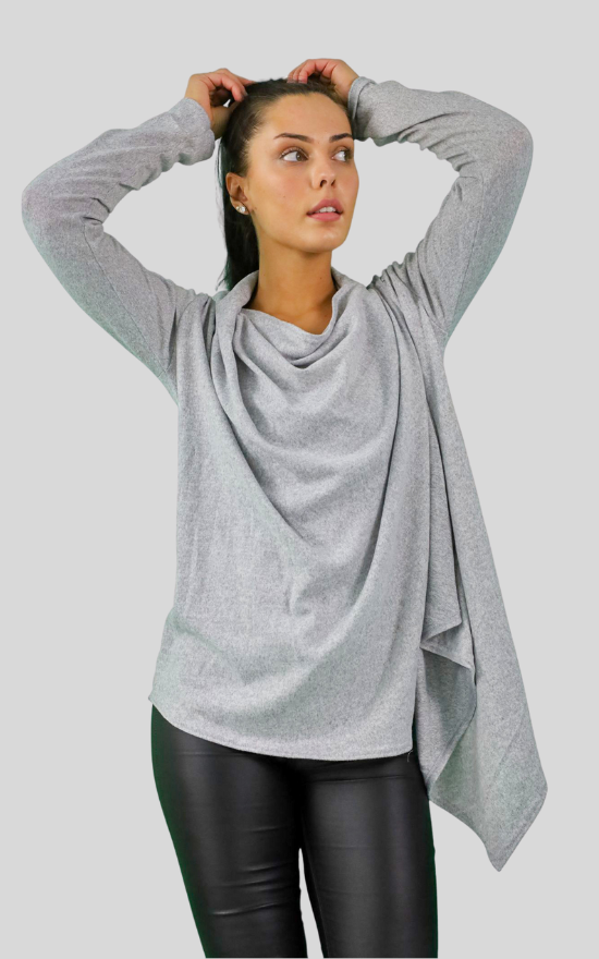 Maternity grey long sleeve over wrap cardigan