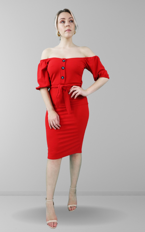 Red Bardot Off Shoulder Dress