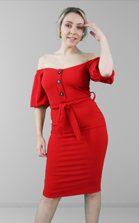 Red Bardot Off Shoulder Dress