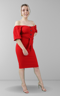 Red Bardot Off Shoulder Dress
