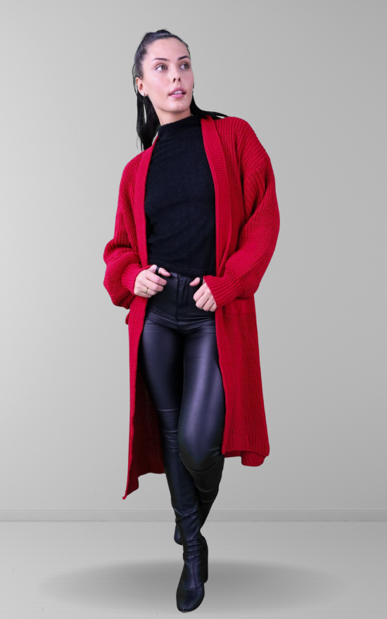 Red Oversized Longline Cardigan