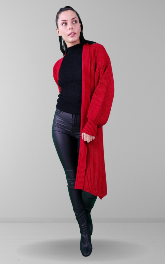 Red Oversized Longline Cardigan