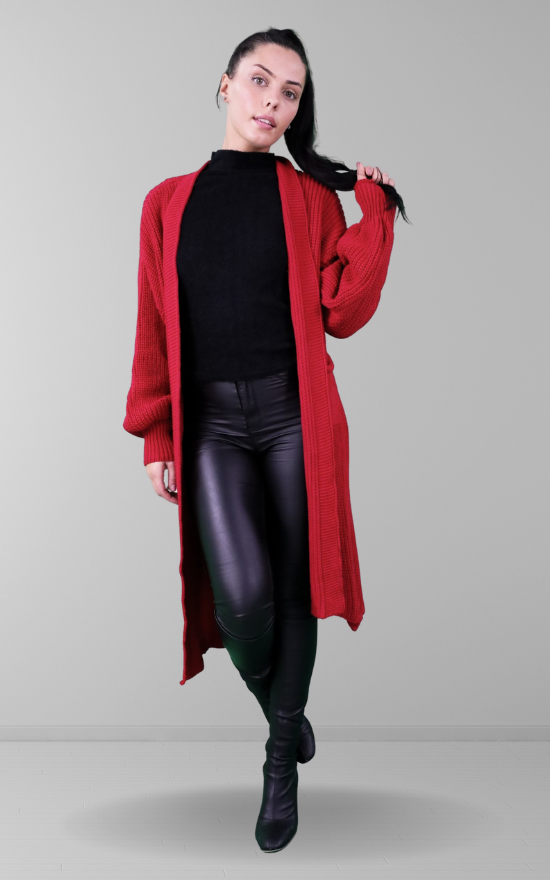 Red Oversized Longline Cardigan