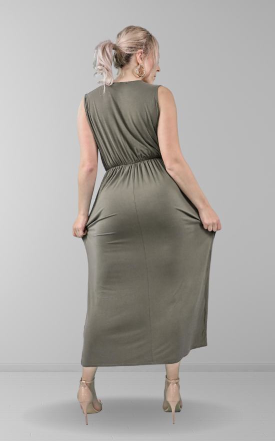 Sleeveless Wrap Maxi Dress In Khaki