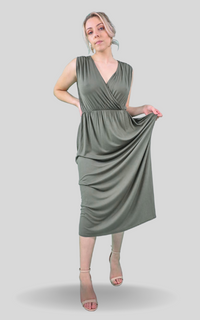 Sleeveless Wrap Maxi Dress In Khaki