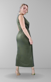 Sleeveless Wrap Maxi Dress In Khaki