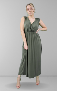 Sleeveless Wrap Maxi Dress In Khaki