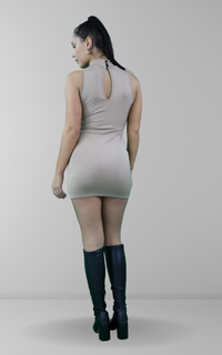 Slinky high neck mini dress in chestnut